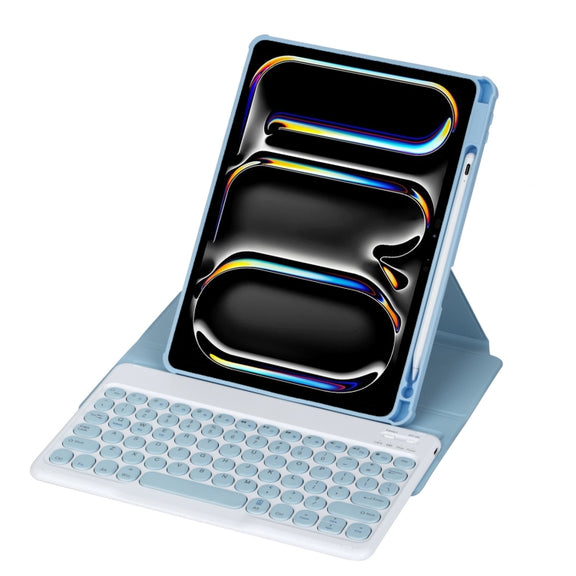 For iPad Pro 11 2024 YL13 360 Rotation Acrylic Transparent Round Keycap Bluetooth Keyboard Leather Case(Blue)