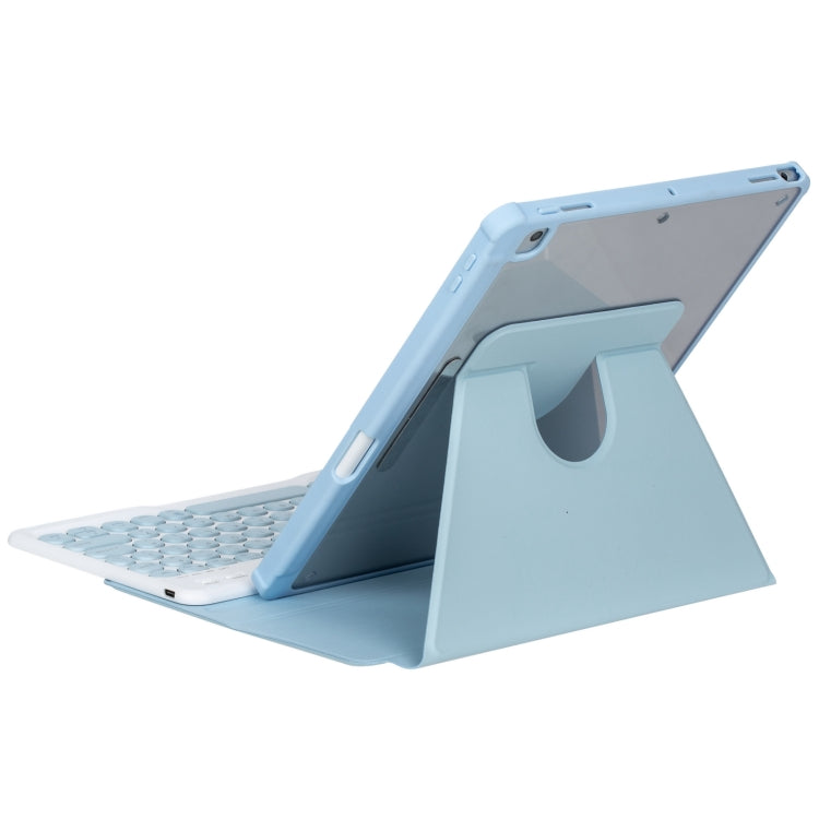 For iPad Pro 11 2024 YL13 360 Rotation Acrylic Transparent Round Keycap Bluetooth Keyboard Leather Case(Blue)
