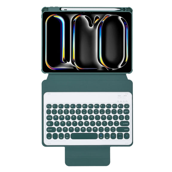 For iPad Pro 11 2024 YL13 360 Rotation Acrylic Transparent Round Keycap Bluetooth Keyboard Leather Case(Green)