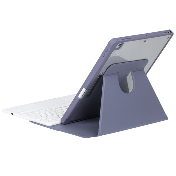 For iPad Pro 11 2024 YL13 360 Rotation Acrylic Transparent Round Keycap Bluetooth Keyboard Leather Case(Purple)