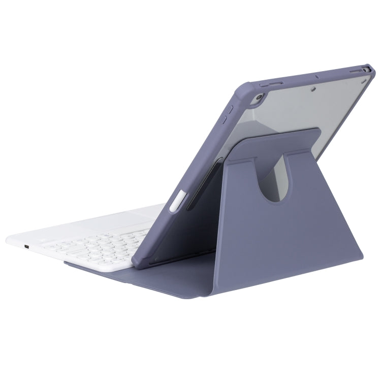 For iPad Pro 11 2024 YL13 360 Rotation Acrylic Transparent Round Keycap Bluetooth Keyboard Leather Case(Purple)