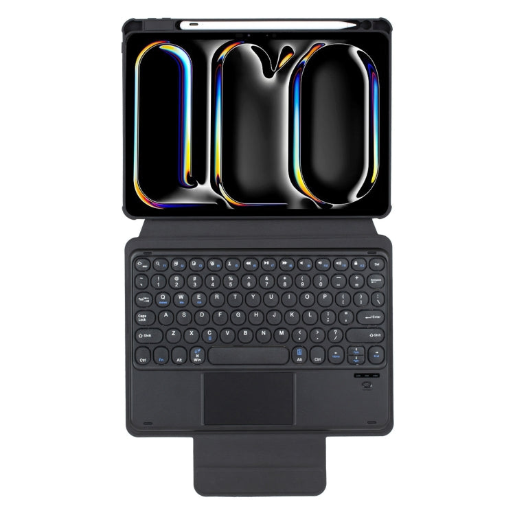 For iPad Pro 11 2024 YL13-A 360 Rotation Acrylic Transparent Round Keycap Bluetooth Keyboard Leather Case With Touch Control(Black)