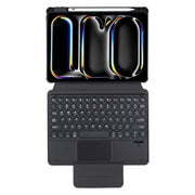 For iPad Pro 11 2024 YL13-A 360 Rotation Acrylic Transparent Round Keycap Bluetooth Keyboard Leather Case With Touch Control(Black)