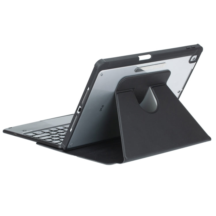 For iPad Pro 11 2024 YL13-A 360 Rotation Acrylic Transparent Round Keycap Bluetooth Keyboard Leather Case With Touch Control(Black)