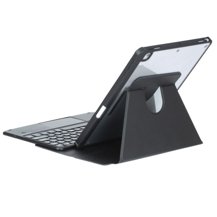For iPad Pro 11 2024 YL13-A 360 Rotation Acrylic Transparent Round Keycap Bluetooth Keyboard Leather Case With Touch Control(Black)