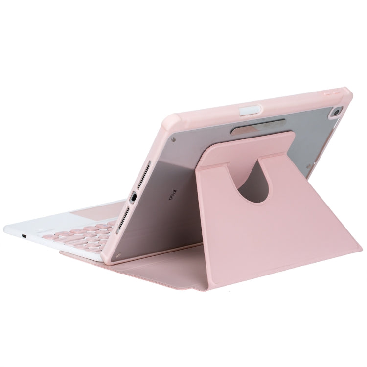 For iPad Pro 11 2024 YL13-A 360 Rotation Acrylic Transparent Round Keycap Bluetooth Keyboard Leather Case With Touch Control(Pink)