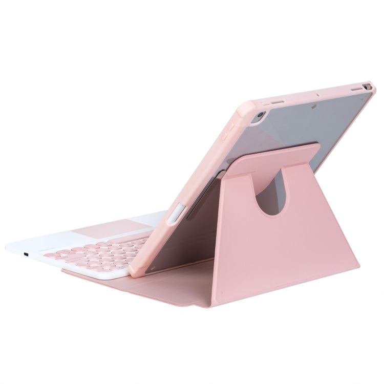 For iPad Pro 11 2024 YL13-A 360 Rotation Acrylic Transparent Round Keycap Bluetooth Keyboard Leather Case With Touch Control(Pink)