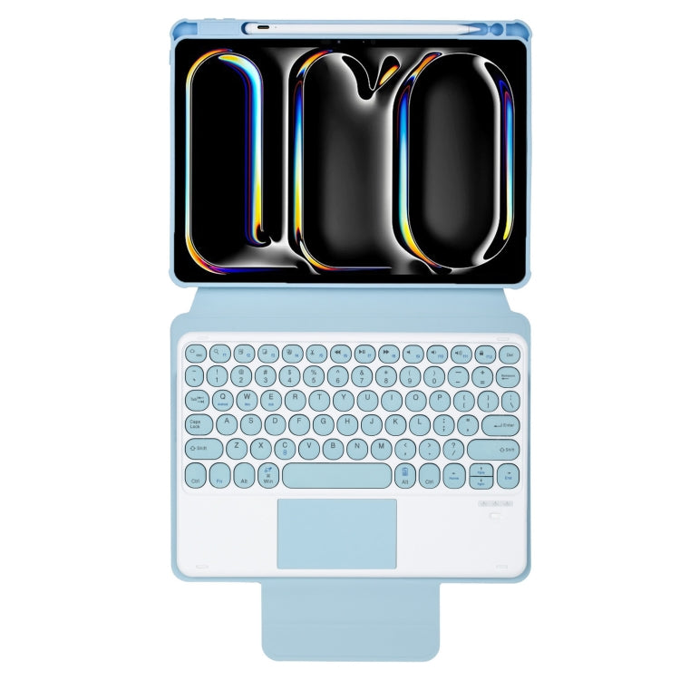 For iPad Pro 11 2024 YL13-A 360 Rotation Acrylic Transparent Round Keycap Bluetooth Keyboard Leather Case With Touch Control(Blue)
