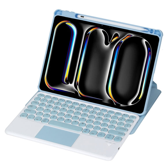 For iPad Pro 11 2024 YL13-A 360 Rotation Acrylic Transparent Round Keycap Bluetooth Keyboard Leather Case With Touch Control(Blue)