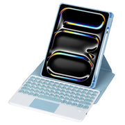 For iPad Pro 11 2024 YL13-A 360 Rotation Acrylic Transparent Round Keycap Bluetooth Keyboard Leather Case With Touch Control(Blue)