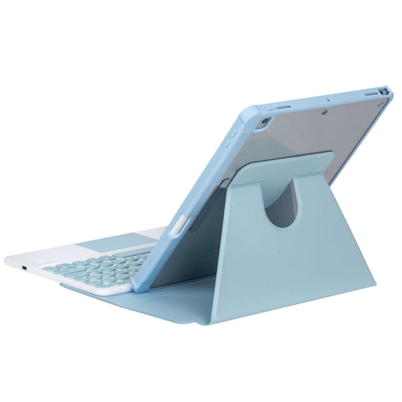 For iPad Pro 11 2024 YL13-A 360 Rotation Acrylic Transparent Round Keycap Bluetooth Keyboard Leather Case With Touch Control(Blue)
