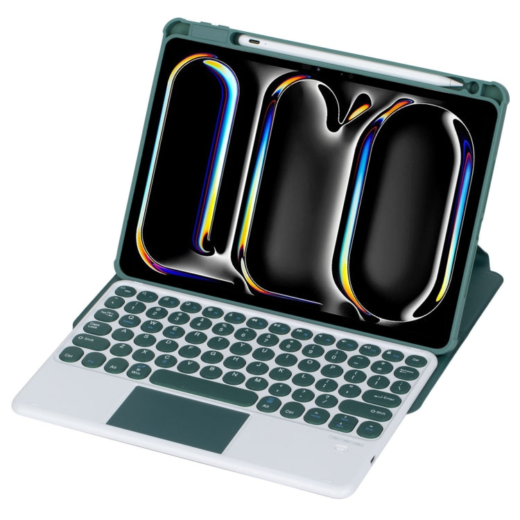For iPad Pro 11 2024 YL13-A 360 Rotation Acrylic Transparent Round Keycap Bluetooth Keyboard Leather Case With Touch Control(Green)