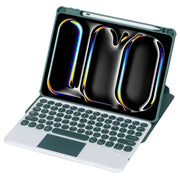 For iPad Pro 11 2024 YL13-A 360 Rotation Acrylic Transparent Round Keycap Bluetooth Keyboard Leather Case With Touch Control(Green)