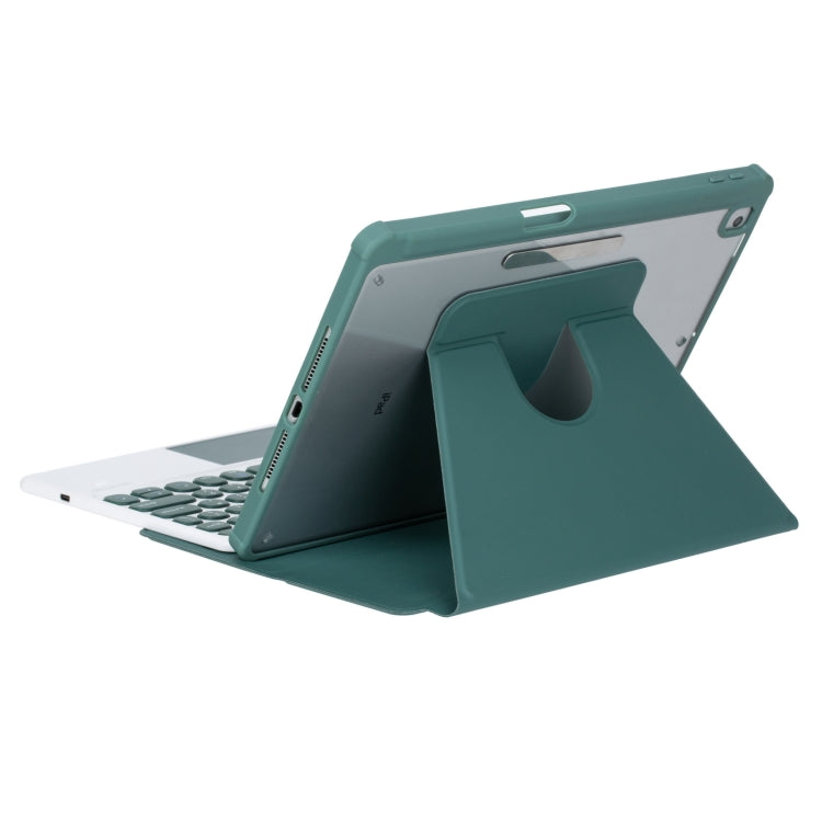 For iPad Pro 11 2024 YL13-A 360 Rotation Acrylic Transparent Round Keycap Bluetooth Keyboard Leather Case With Touch Control(Green)