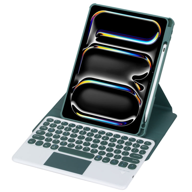 For iPad Pro 11 2024 YL13-A 360 Rotation Acrylic Transparent Round Keycap Bluetooth Keyboard Leather Case With Touch Control(Green)