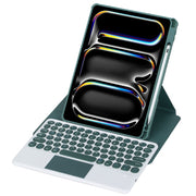 For iPad Pro 11 2024 YL13-A 360 Rotation Acrylic Transparent Round Keycap Bluetooth Keyboard Leather Case With Touch Control(Green)