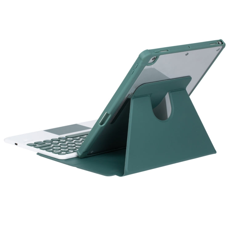 For iPad Pro 11 2024 YL13-A 360 Rotation Acrylic Transparent Round Keycap Bluetooth Keyboard Leather Case With Touch Control(Green)