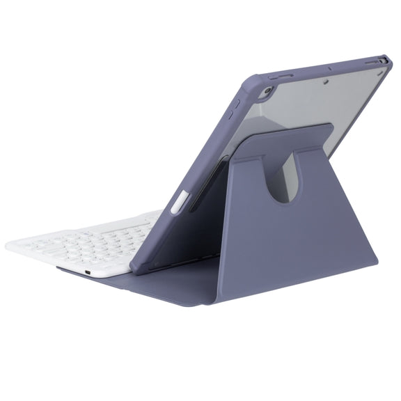 For iPad Pro 11 2024 YL13-A 360 Rotation Acrylic Transparent Round Keycap Bluetooth Keyboard Leather Case With Touch Control(Purple)