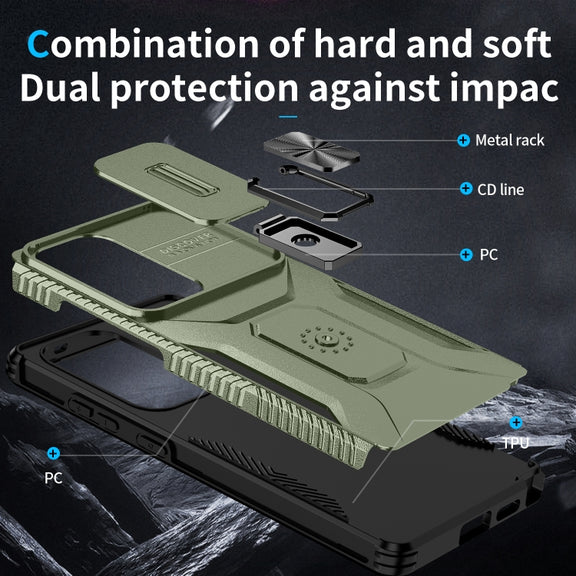 For Samsung Galaxy S25 Ultra 5G Sliding Camshield Holder Phone Case(Alpine Green)