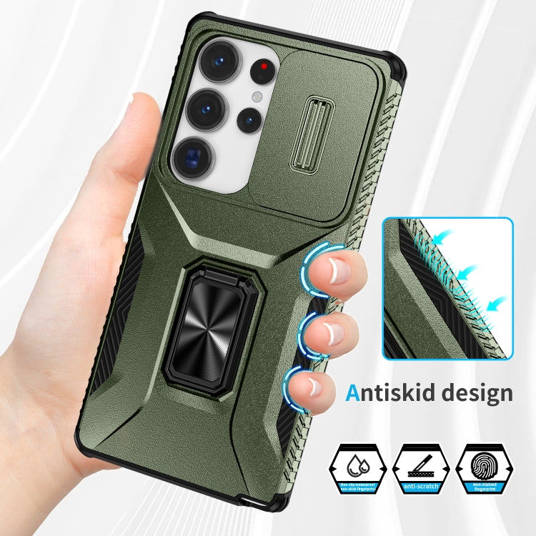 For Samsung Galaxy S25 Ultra 5G Sliding Camshield Holder Phone Case(Alpine Green)