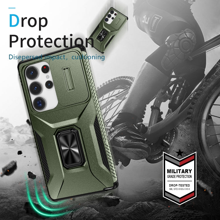 For Samsung Galaxy S25 Ultra 5G Sliding Camshield Holder Phone Case(Alpine Green)