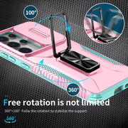 For Samsung Galaxy S25 Ultra 5G Sliding Camshield Holder Phone Case(Pink + Grey Green)