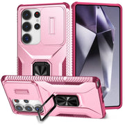 For Samsung Galaxy S25 Ultra 5G Sliding Camshield Holder Phone Case(Pink + Rose Red)