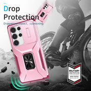 For Samsung Galaxy S25 Ultra 5G Sliding Camshield Holder Phone Case(Pink + Rose Red)