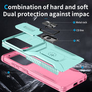 For Samsung Galaxy S25 Ultra 5G Sliding Camshield Holder Phone Case(Grey Green + Pink)