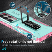 For Samsung Galaxy S25 Ultra 5G Sliding Camshield Holder Phone Case(Grey Green + Pink)