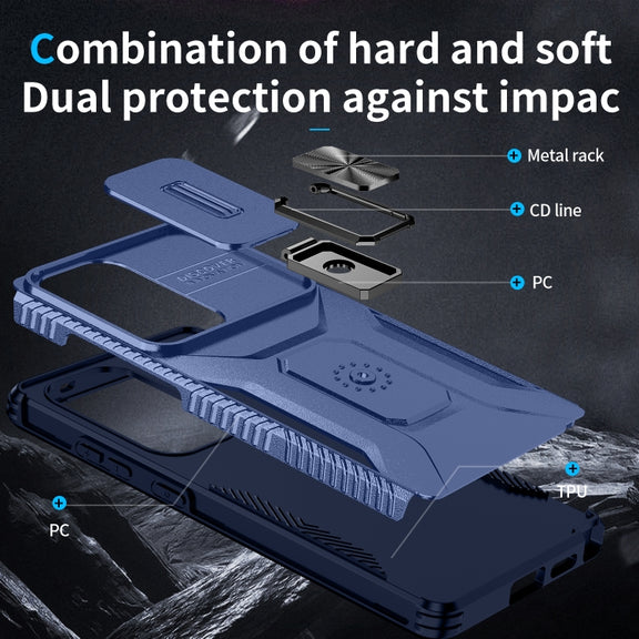 For Samsung Galaxy S25 Ultra 5G Sliding Camshield Holder Phone Case(Blue)