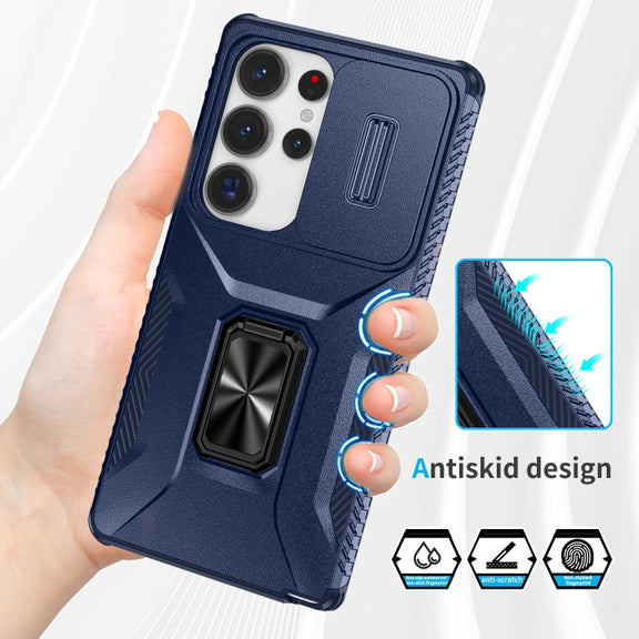 For Samsung Galaxy S25 Ultra 5G Sliding Camshield Holder Phone Case(Blue)