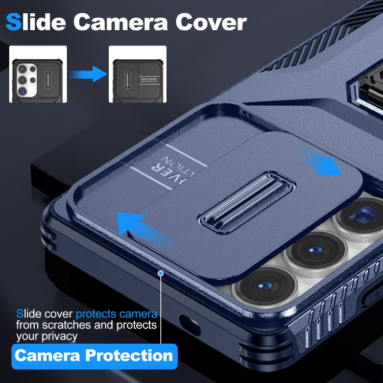 For Samsung Galaxy S25 Ultra 5G Sliding Camshield Holder Phone Case(Blue)