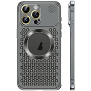 For iPhone 16 Pro Max Spring Buckle MagSafe Magnetic Metal Aromatherapy Phone Case(Black)