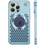 For iPhone 16 Pro Max Spring Buckle MagSafe Magnetic Metal Aromatherapy Phone Case(Blue)