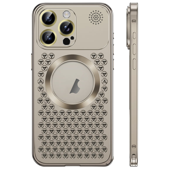 For iPhone 16 Pro Spring Buckle MagSafe Magnetic Metal Aromatherapy Phone Case(Grey)