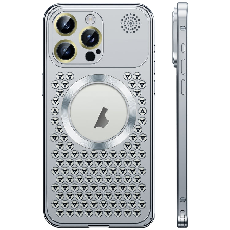 For iPhone 16 Pro Spring Buckle MagSafe Magnetic Metal Aromatherapy Phone Case(Silver)