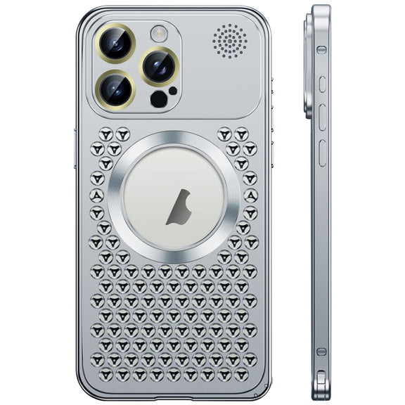 For iPhone 16 Pro Spring Buckle MagSafe Magnetic Metal Aromatherapy Phone Case(Silver)