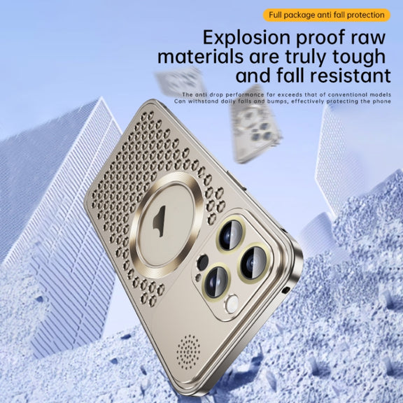 For iPhone 16 Pro Max Spring Buckle MagSafe Magnetic Metal Aromatherapy Phone Case(Black)
