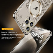 For iPhone 16 Pro Max Spring Buckle MagSafe Magnetic Metal Aromatherapy Phone Case(Black)