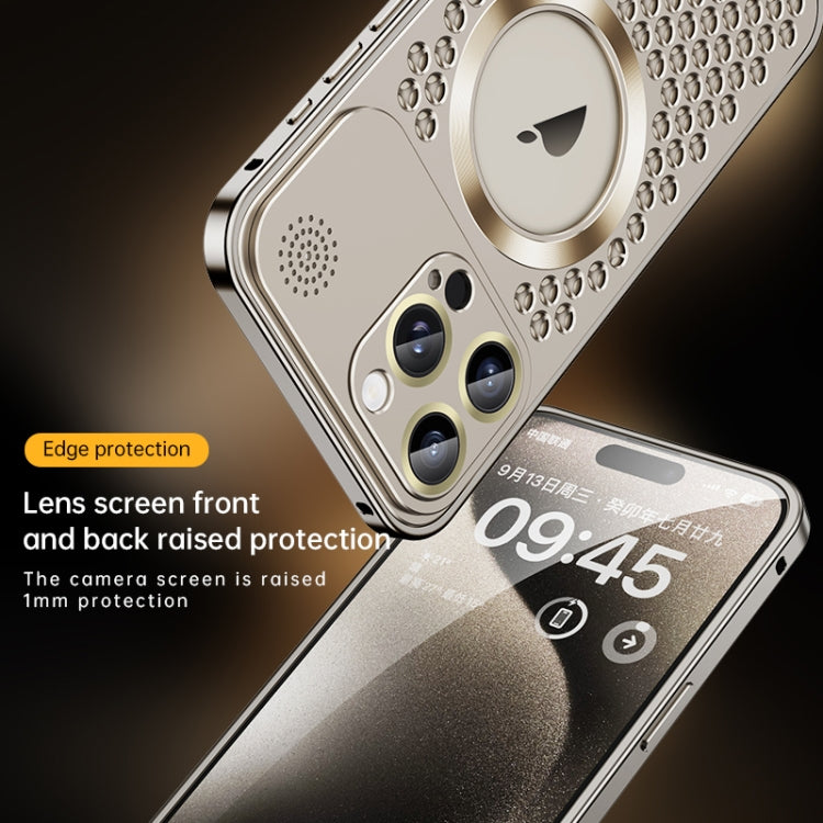 For iPhone 16 Pro Max Spring Buckle MagSafe Magnetic Metal Aromatherapy Phone Case(Black)