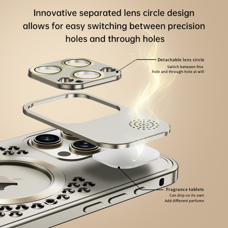 For iPhone 16 Pro Max Spring Buckle MagSafe Magnetic Metal Aromatherapy Phone Case(Black)