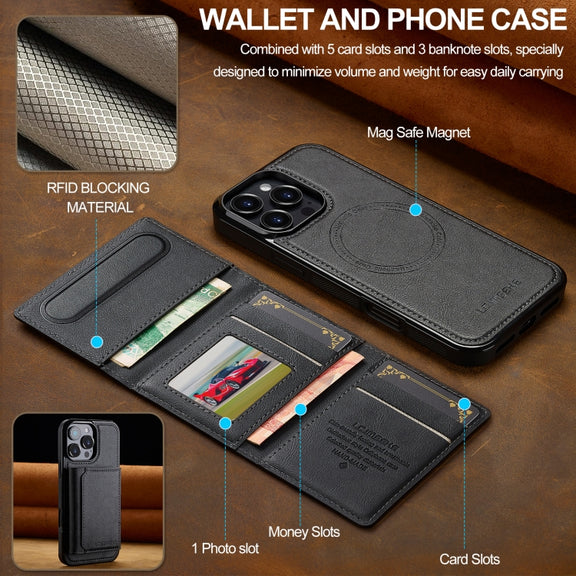 For iPhone 16 Pro Max LC.IMEEKE L5 Series Detachable RFID Card Bag Magsafe Phone Case(Black)