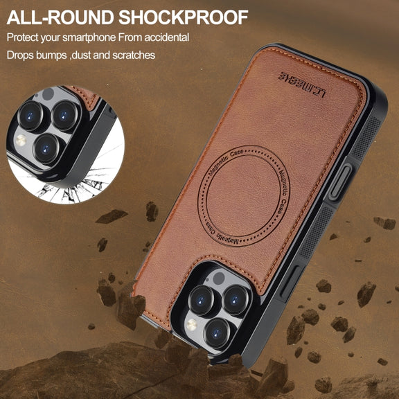 For iPhone 16 Pro Max LC.IMEEKE L5 Series Detachable RFID Card Bag Magsafe Phone Case(Brown)