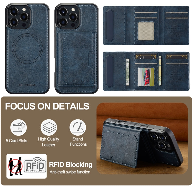 For iPhone 16 Pro Max LC.IMEEKE L5 Series Detachable RFID Card Bag Magsafe Phone Case(Blue)