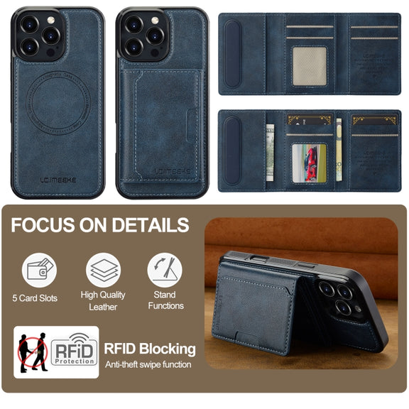 For iPhone 16 Pro Max LC.IMEEKE L5 Series Detachable RFID Card Bag Magsafe Phone Case(Blue)