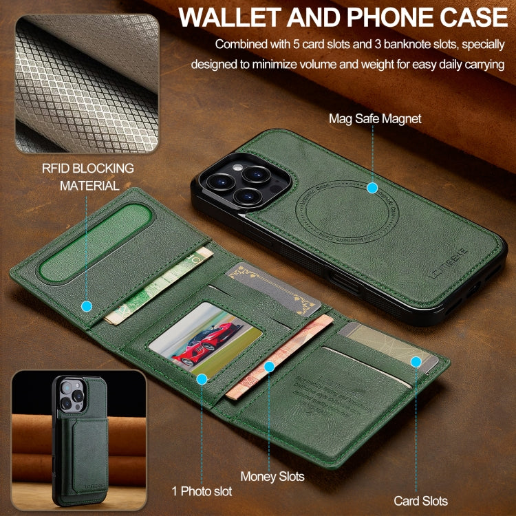 For iPhone 16 Pro Max LC.IMEEKE L5 Series Detachable RFID Card Bag Magsafe Phone Case(Green)