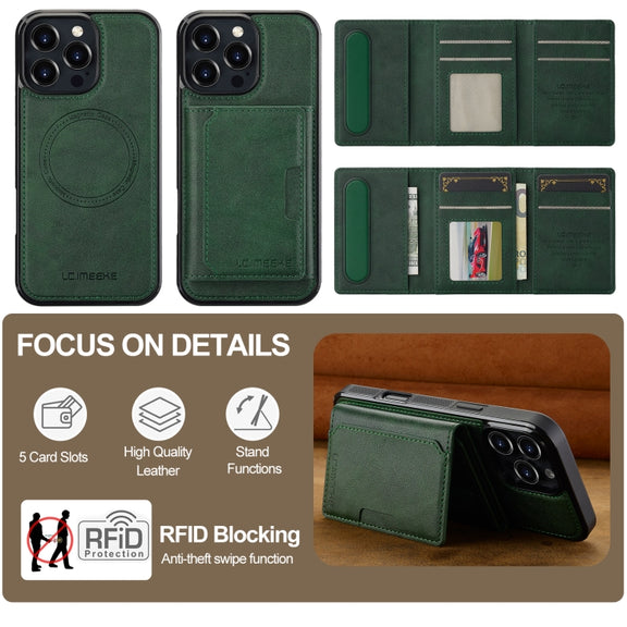For iPhone 16 Pro Max LC.IMEEKE L5 Series Detachable RFID Card Bag Magsafe Phone Case(Green)
