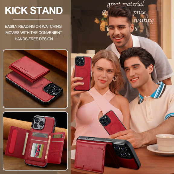 For iPhone 16 Pro Max LC.IMEEKE L5 Series Detachable RFID Card Bag Magsafe Phone Case(Red)