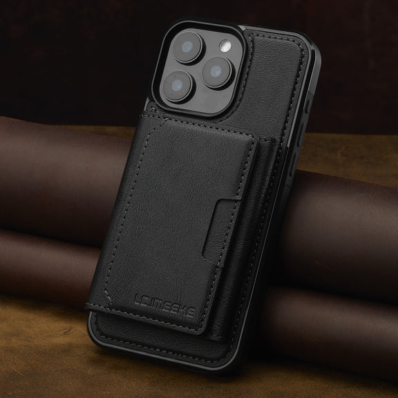 For iPhone 16 Pro LC.IMEEKE L5 Series Detachable RFID Card Bag Magsafe Phone Case(Black)